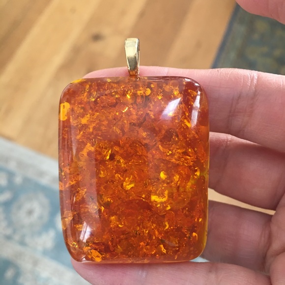 Man made honey amber gold plated sterling silver pendant - Picture 3 of 9